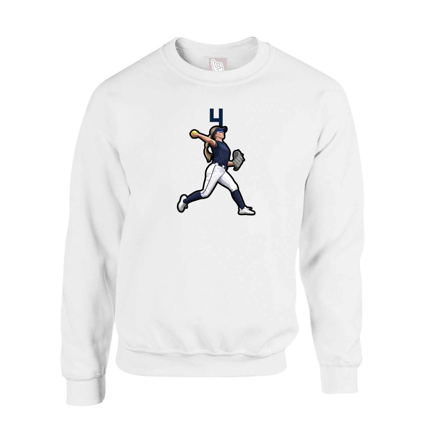 Fleece Crew — Number Top in White