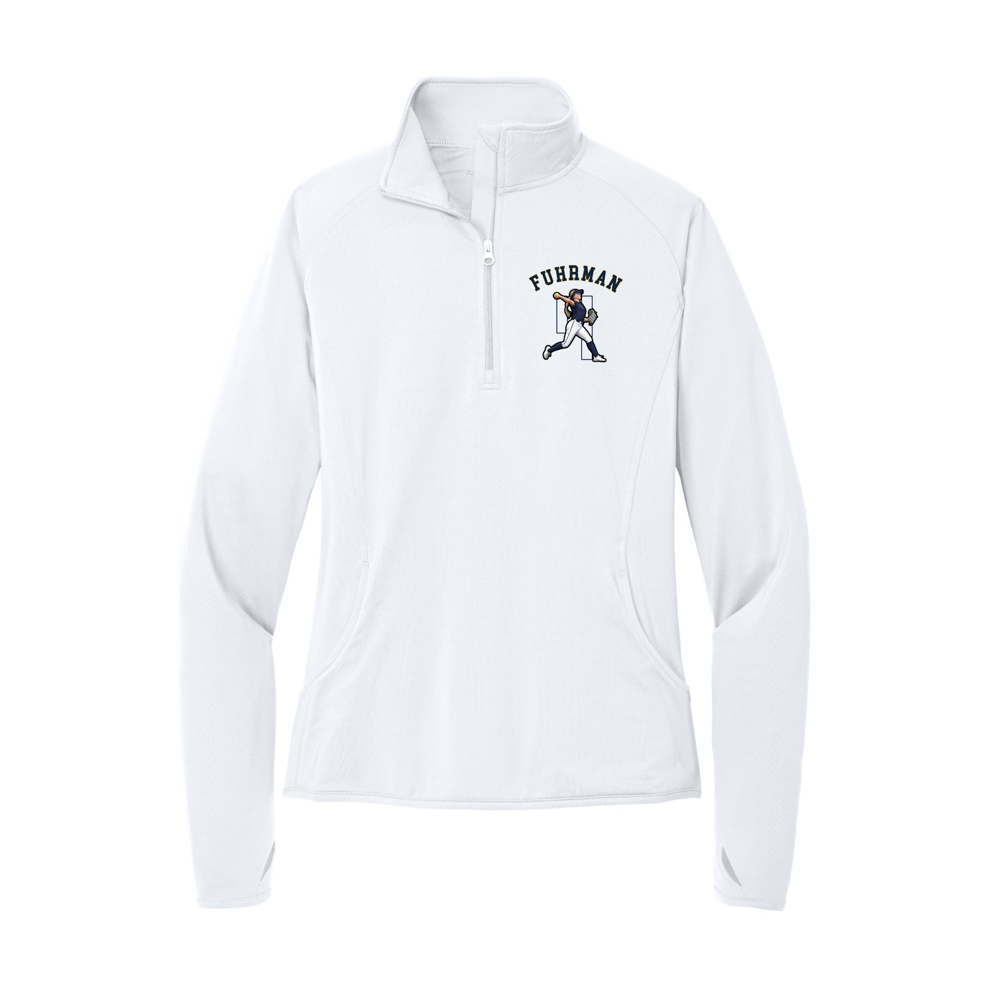 Women's Q-Zip Pullover — Shirsey Arch in White