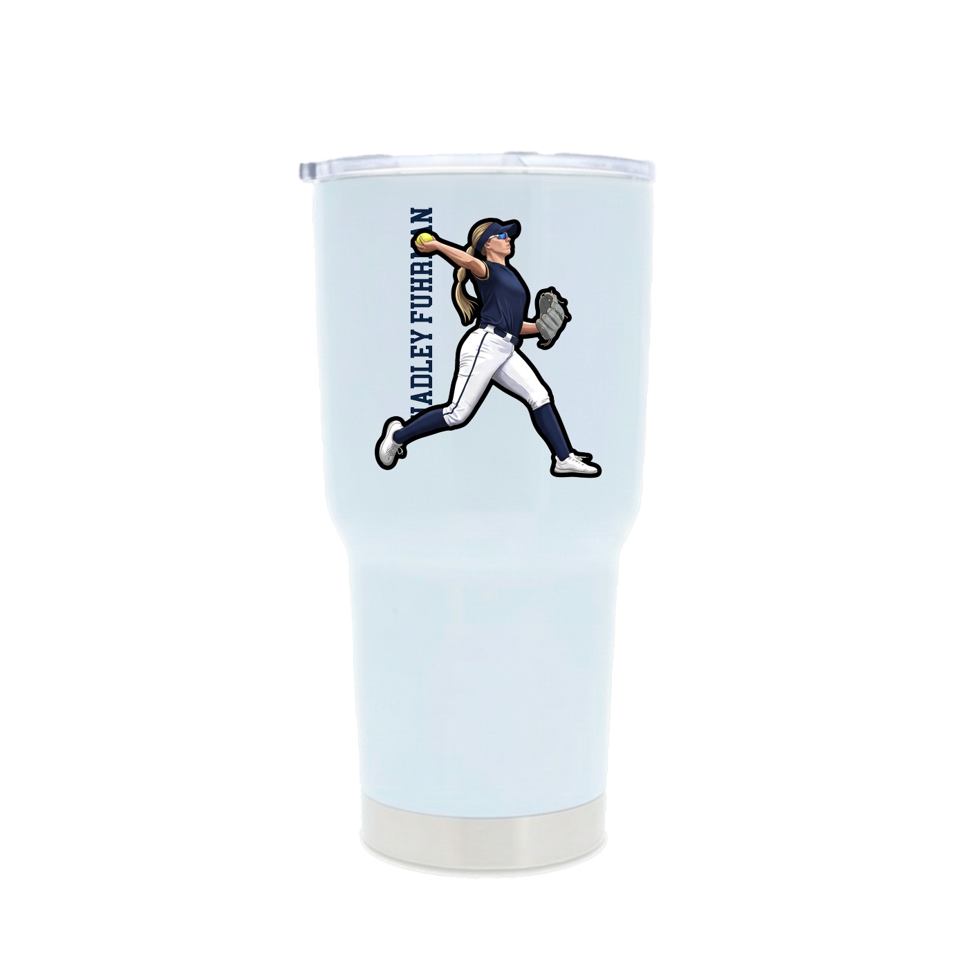 30oz Stainless Steel Tumbler — Name Vertical in White