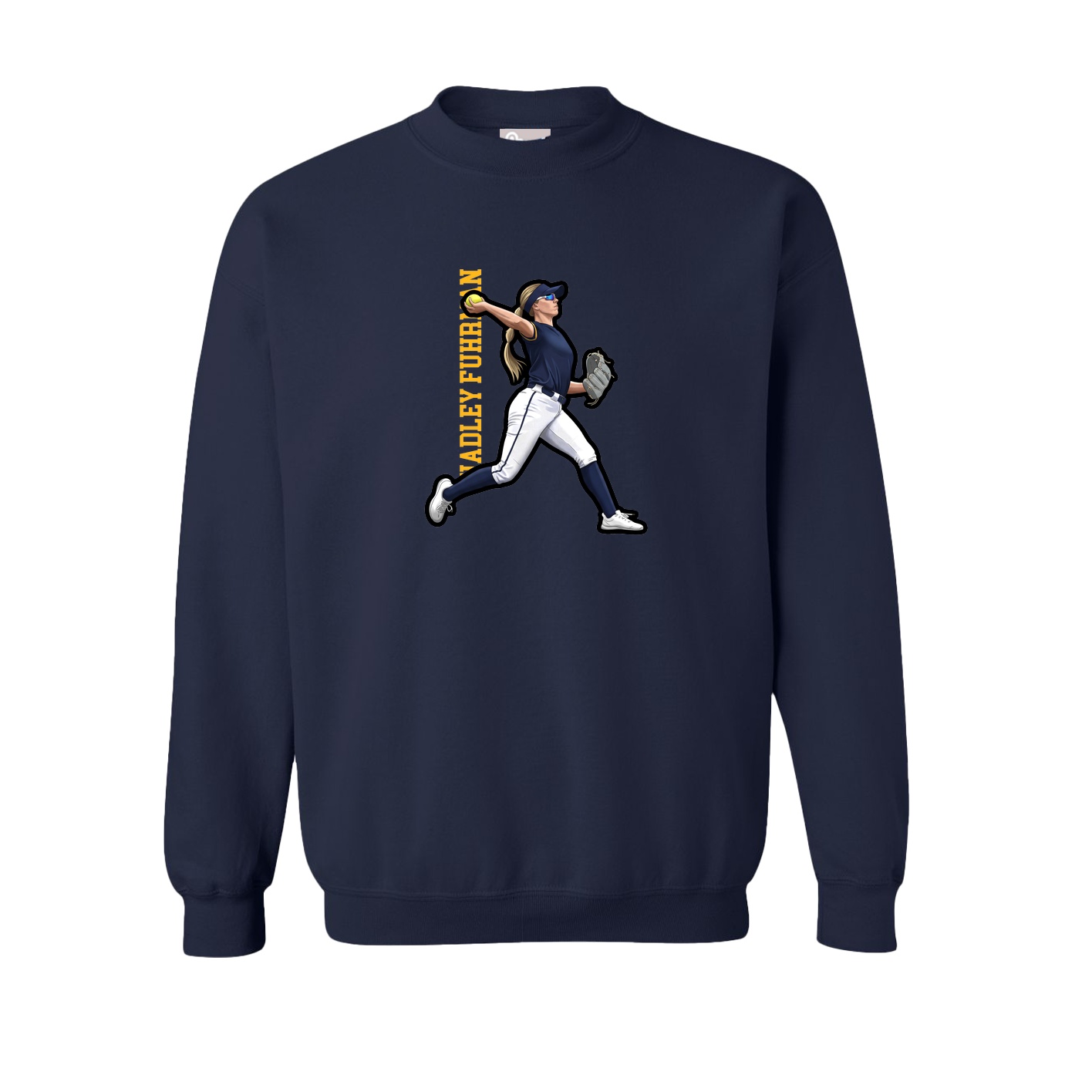 Fleece Crew — Name Vertical in Navy