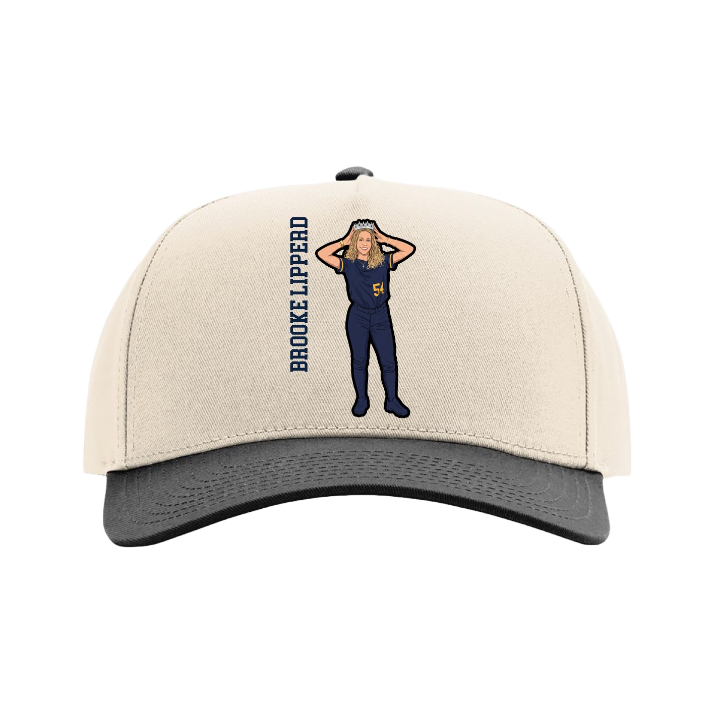 Full Fabric Five-Panel Champ Cap — Name Vertical in Cream/Black