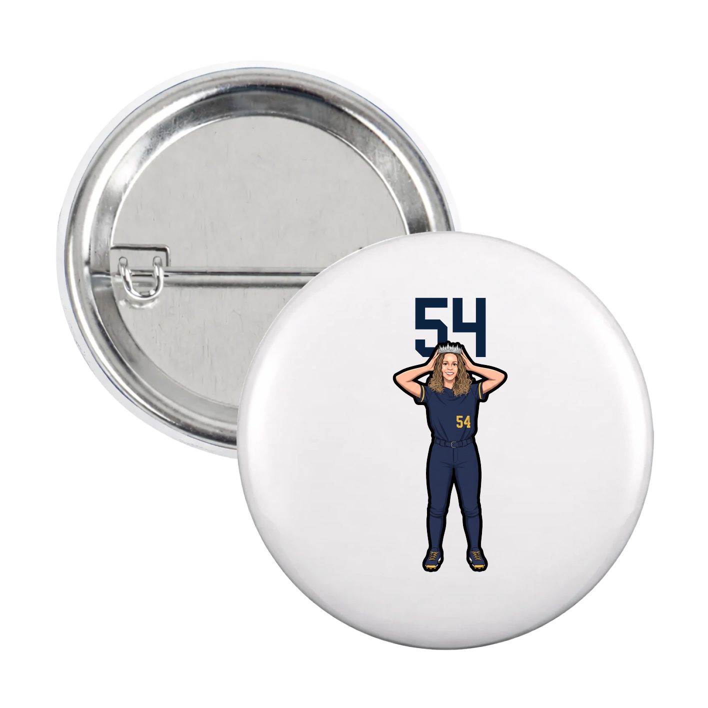Game Day Button — Number Top in White