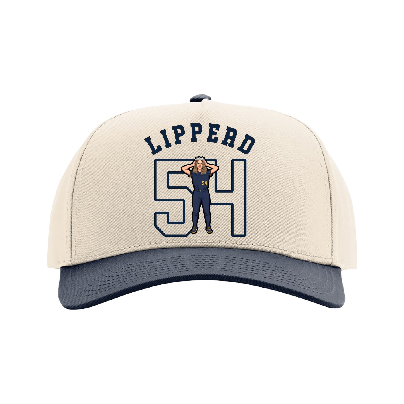 Full Fabric Five-Panel Champ Cap — Shirsey Arch in Cream/Navy