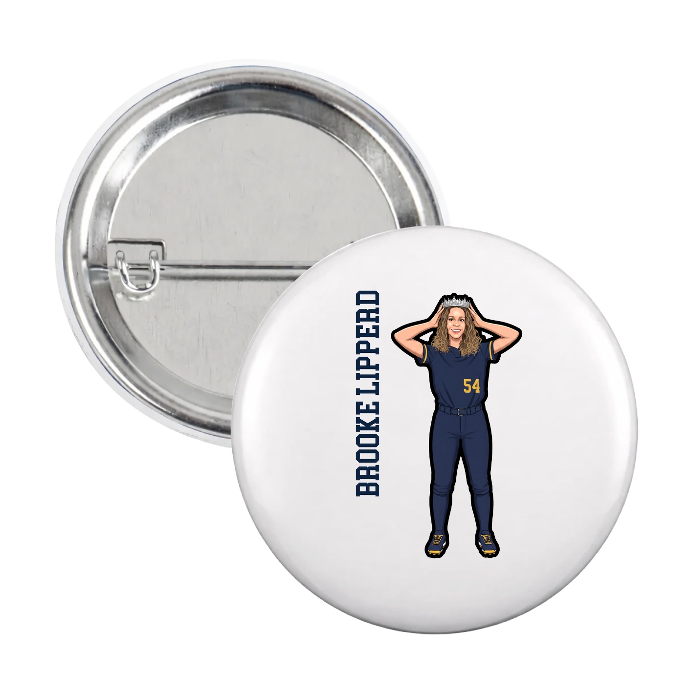 Game Day Button — Name Vertical in White