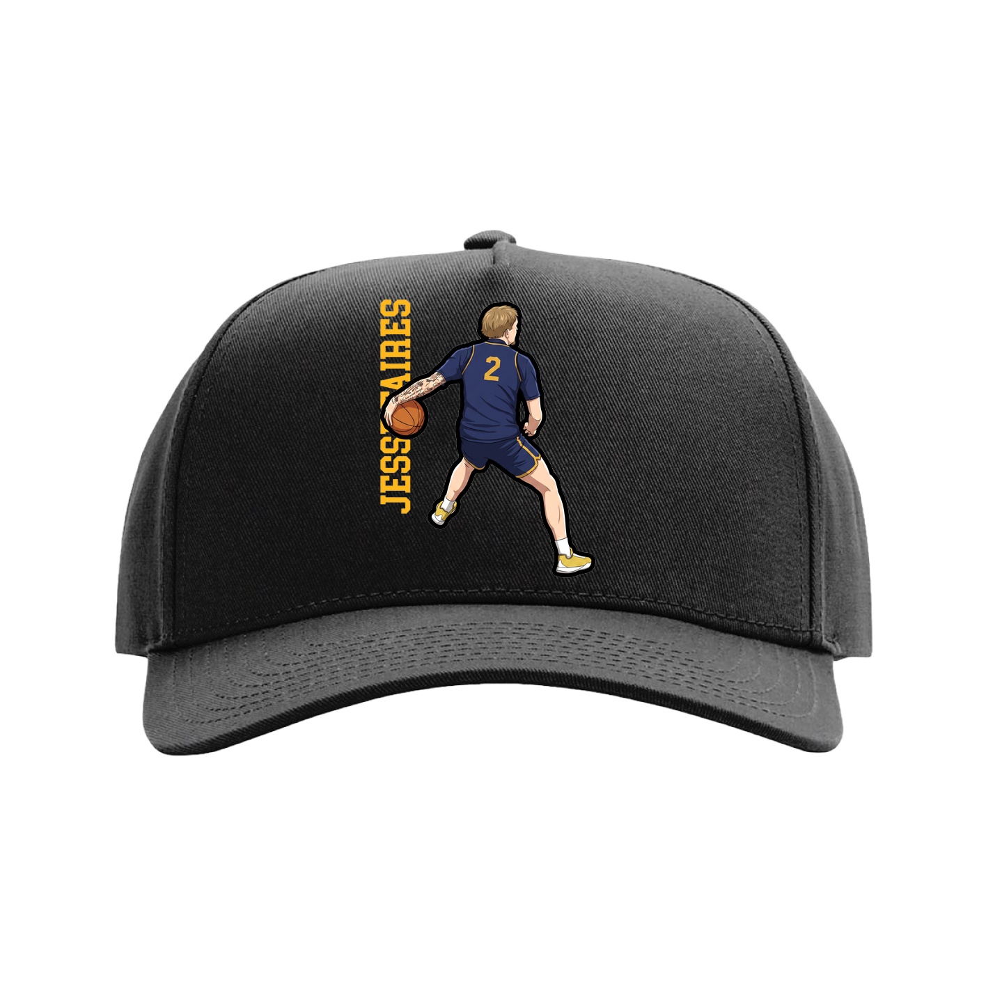 Full Fabric Five-Panel Champ Cap — Name Vertical in Black