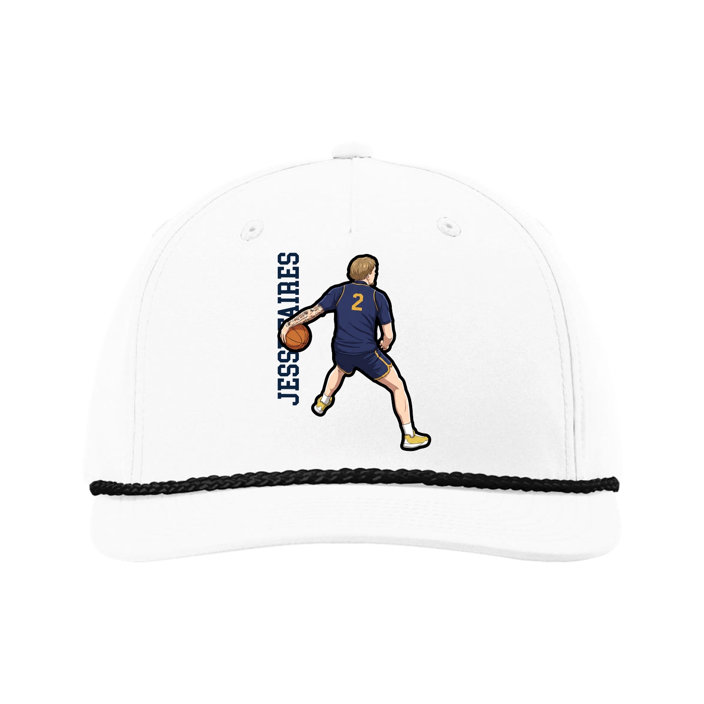 Five-Panel Classic Rope Cap — Name Vertical in White
