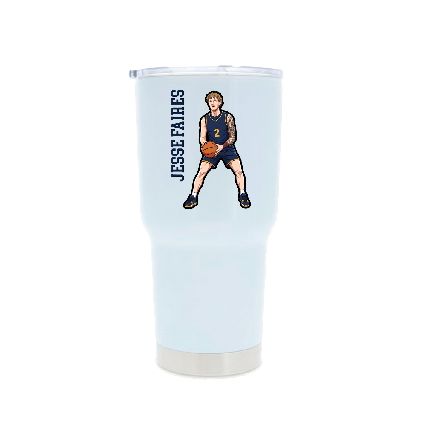 30oz Stainless Steel Tumbler — Name Vertical in White