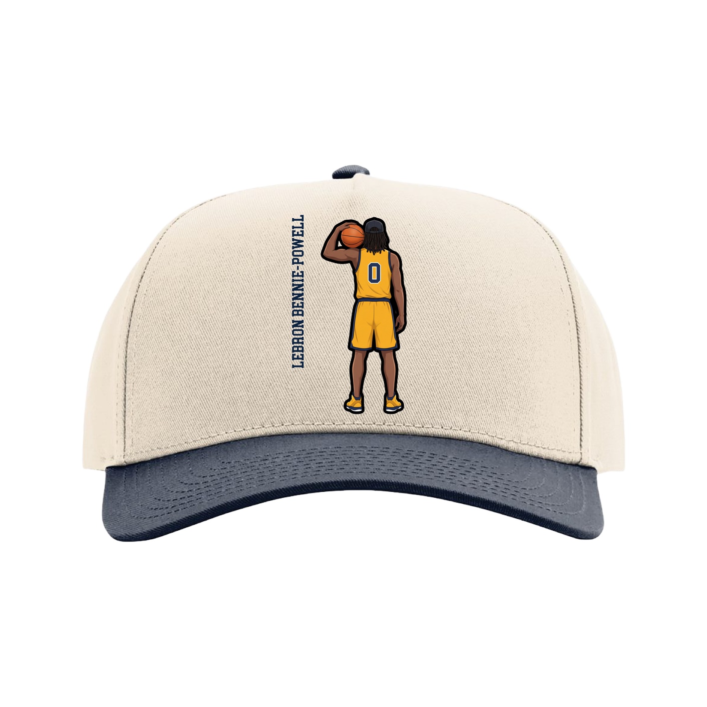 Full Fabric Five-Panel Champ Cap — Name Vertical in Cream/Navy
