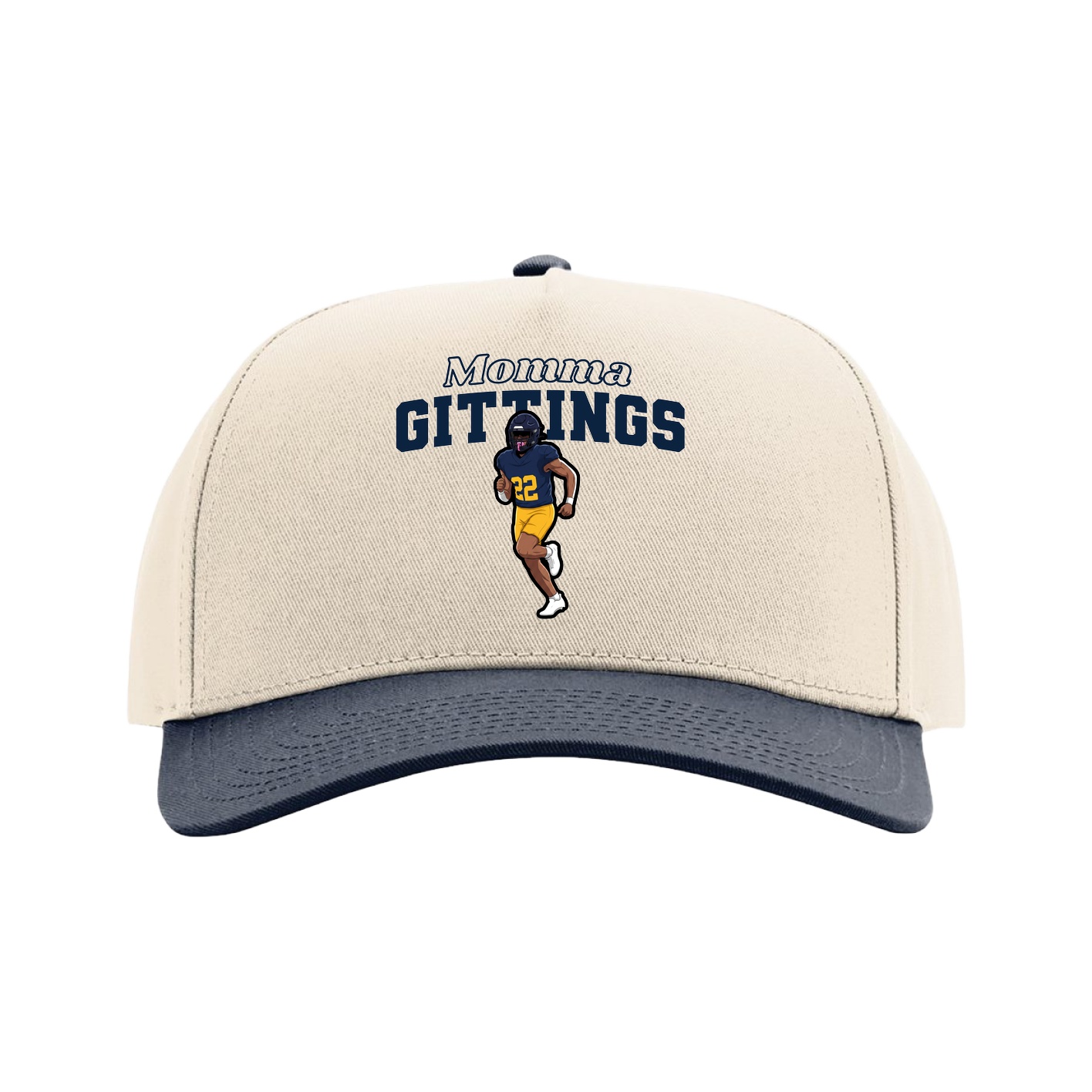 Full Fabric Five-Panel Champ Cap — Mothers Day Block in Cream/Navy