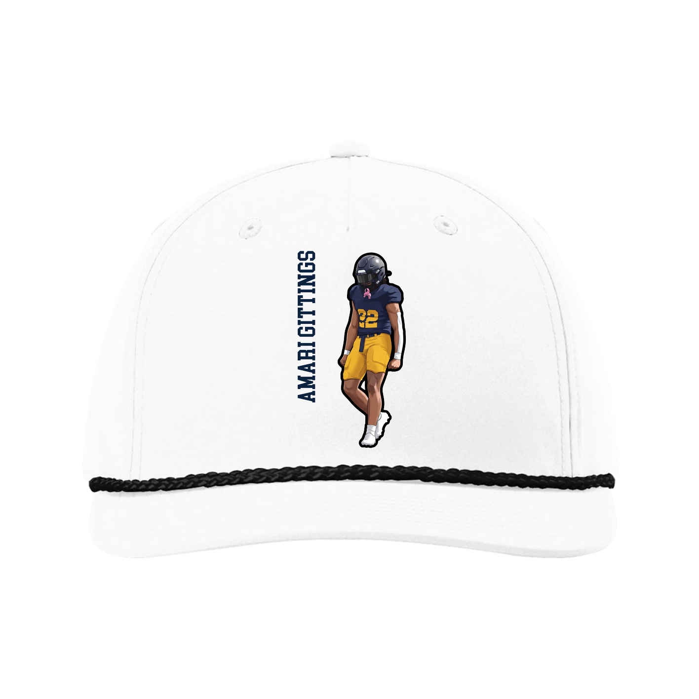 Five-Panel Classic Rope Cap — Name Vertical in White