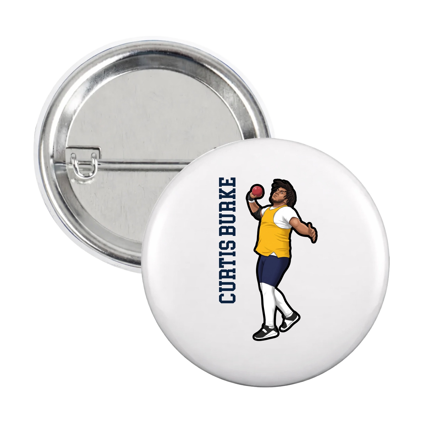 Game Day Button — Name Vertical in White