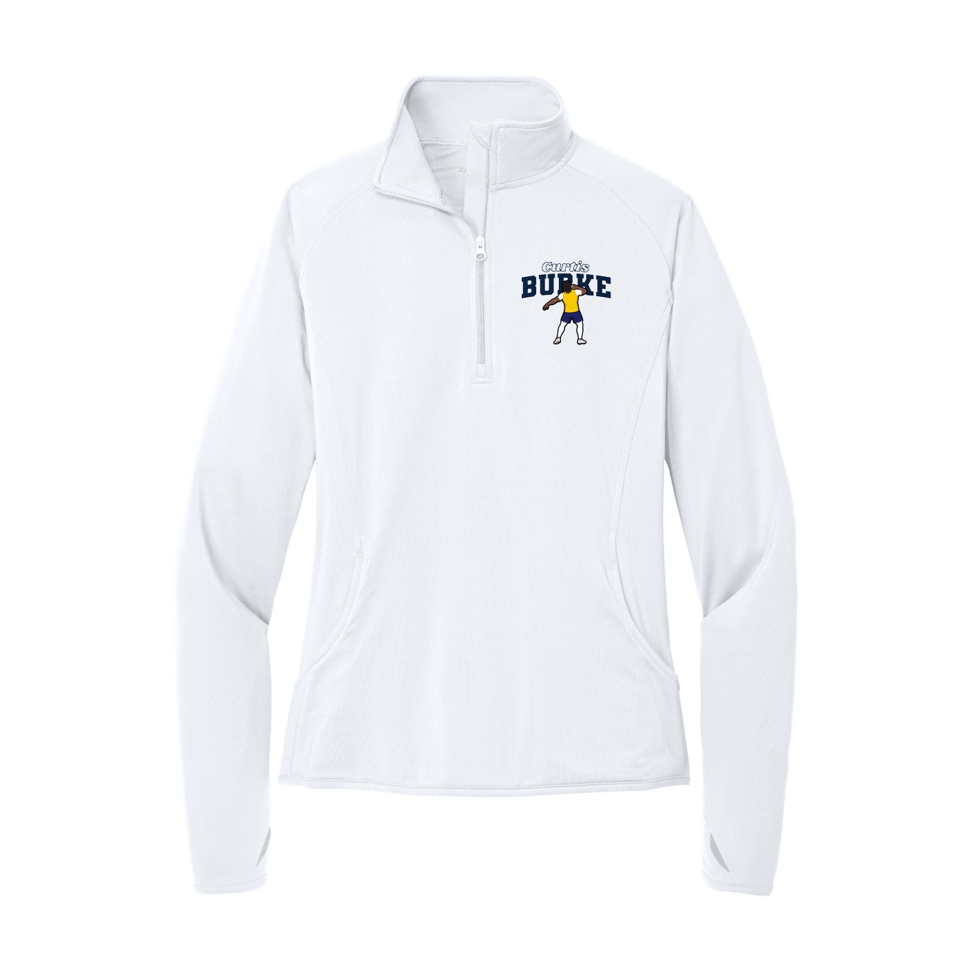 Women's Q-Zip Pullover — Name Arch in White