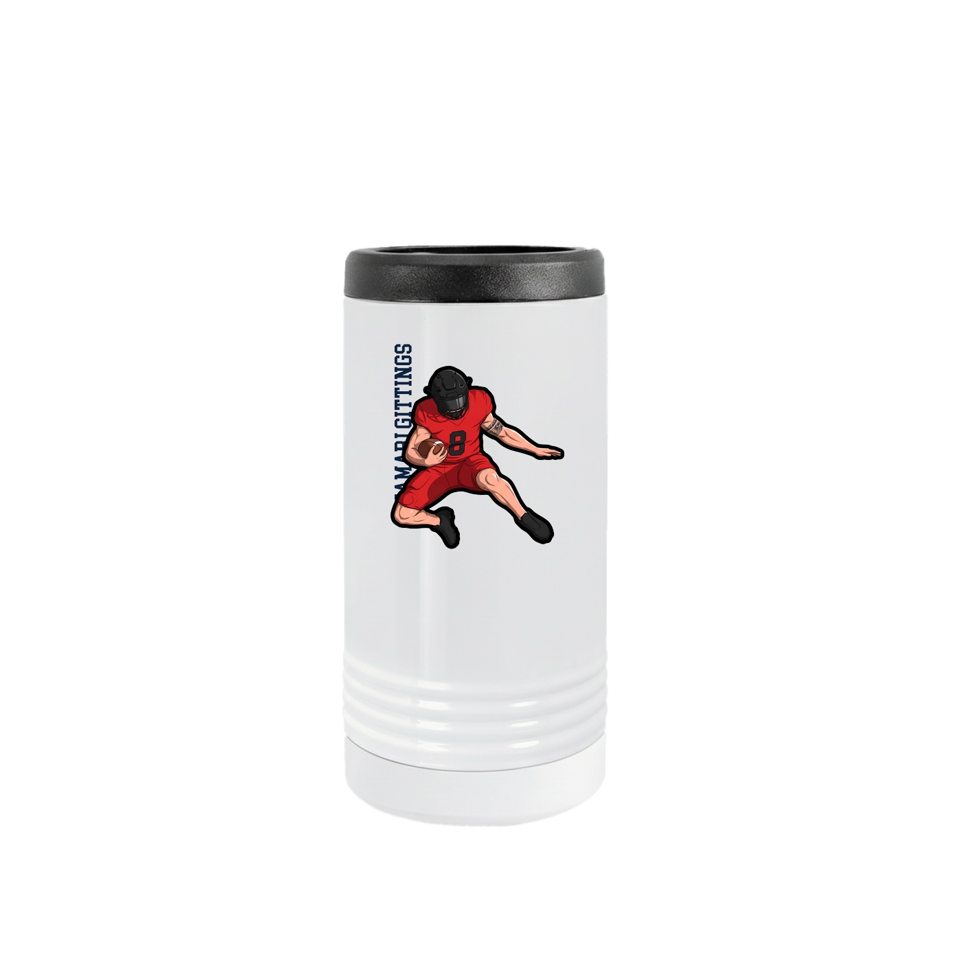 Slim Beverage Holder — Name Vertical in White