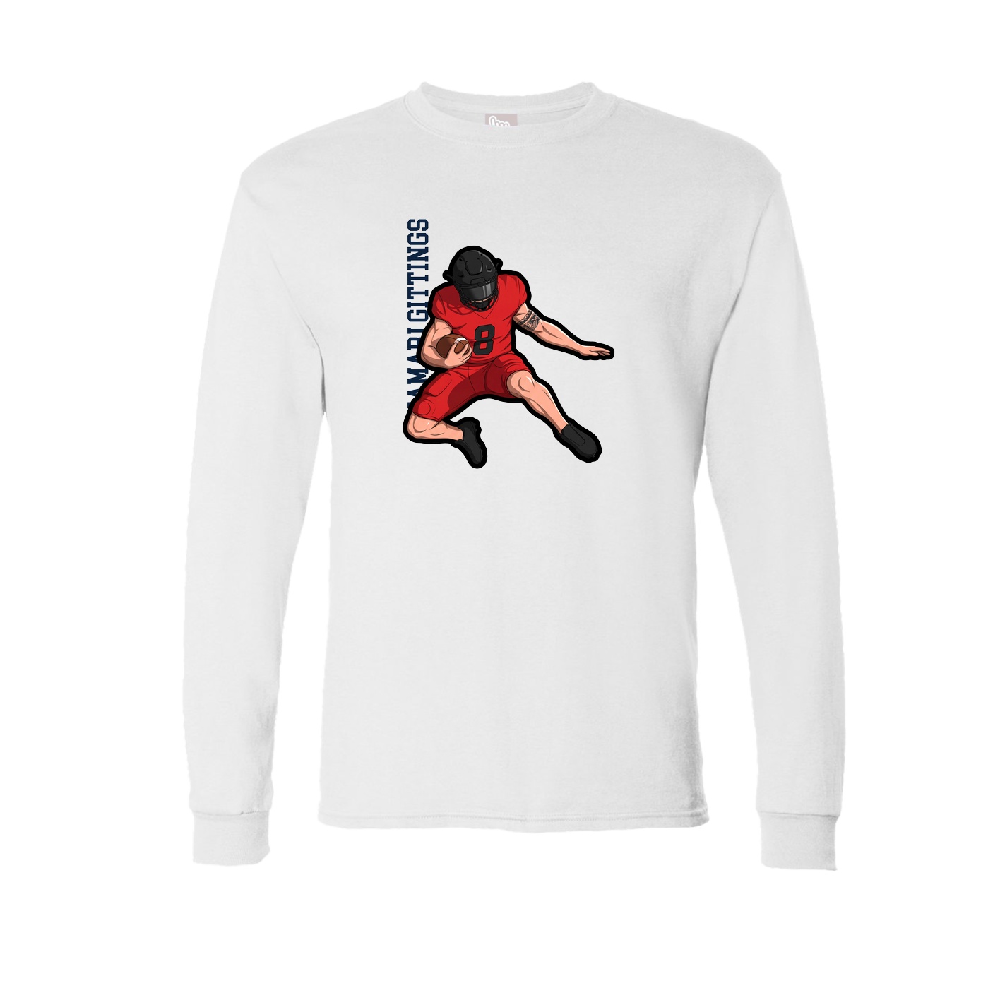 Long Sleeve Tee — Name Vertical in White