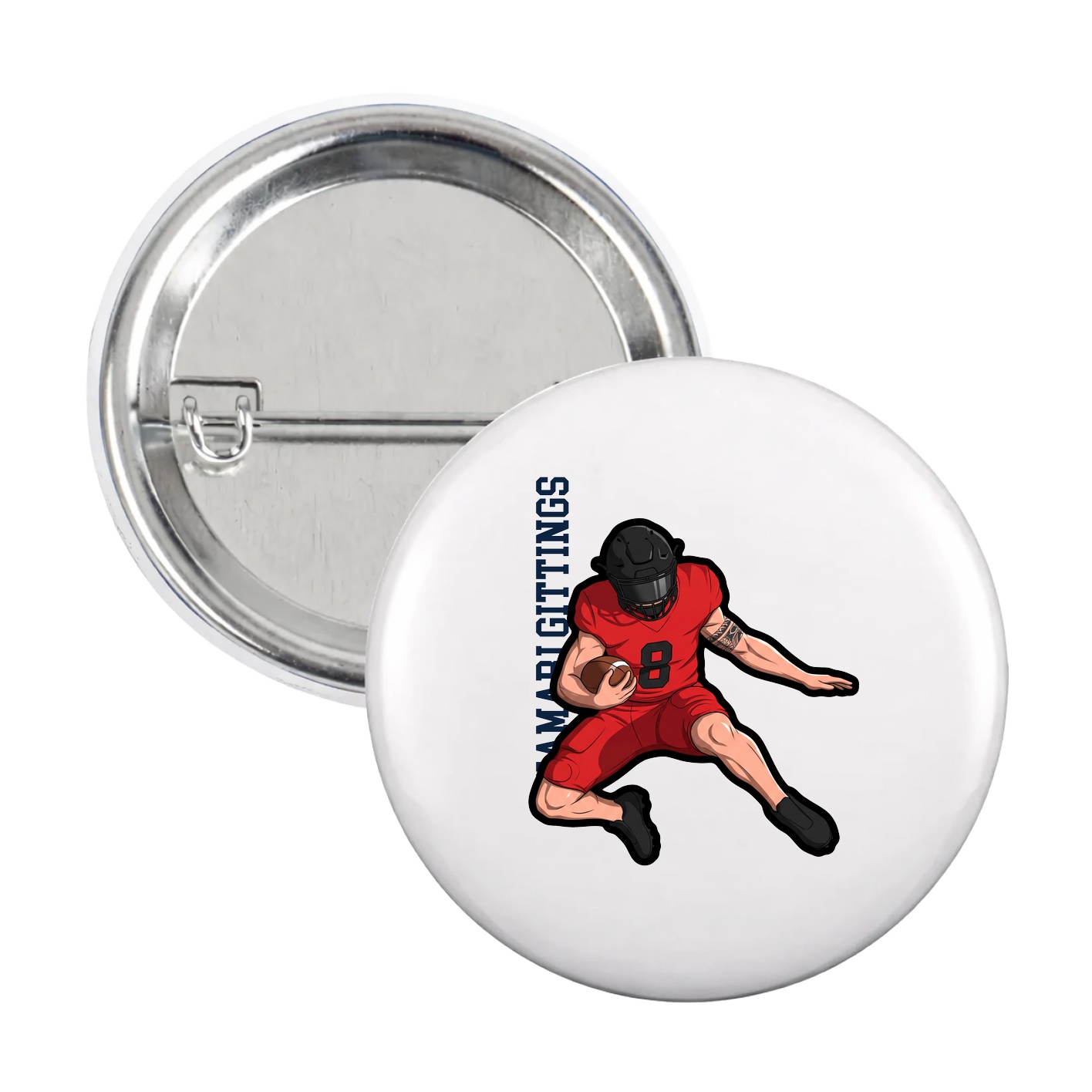 Game Day Button — Name Vertical in White