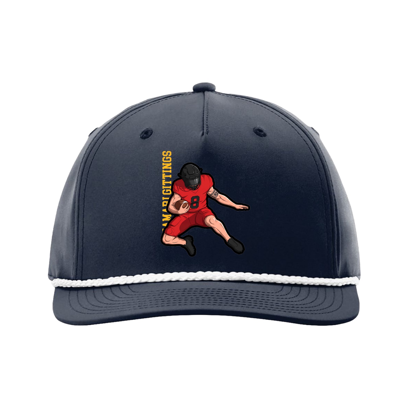 Five-Panel Classic Rope Cap — Name Vertical in Navy