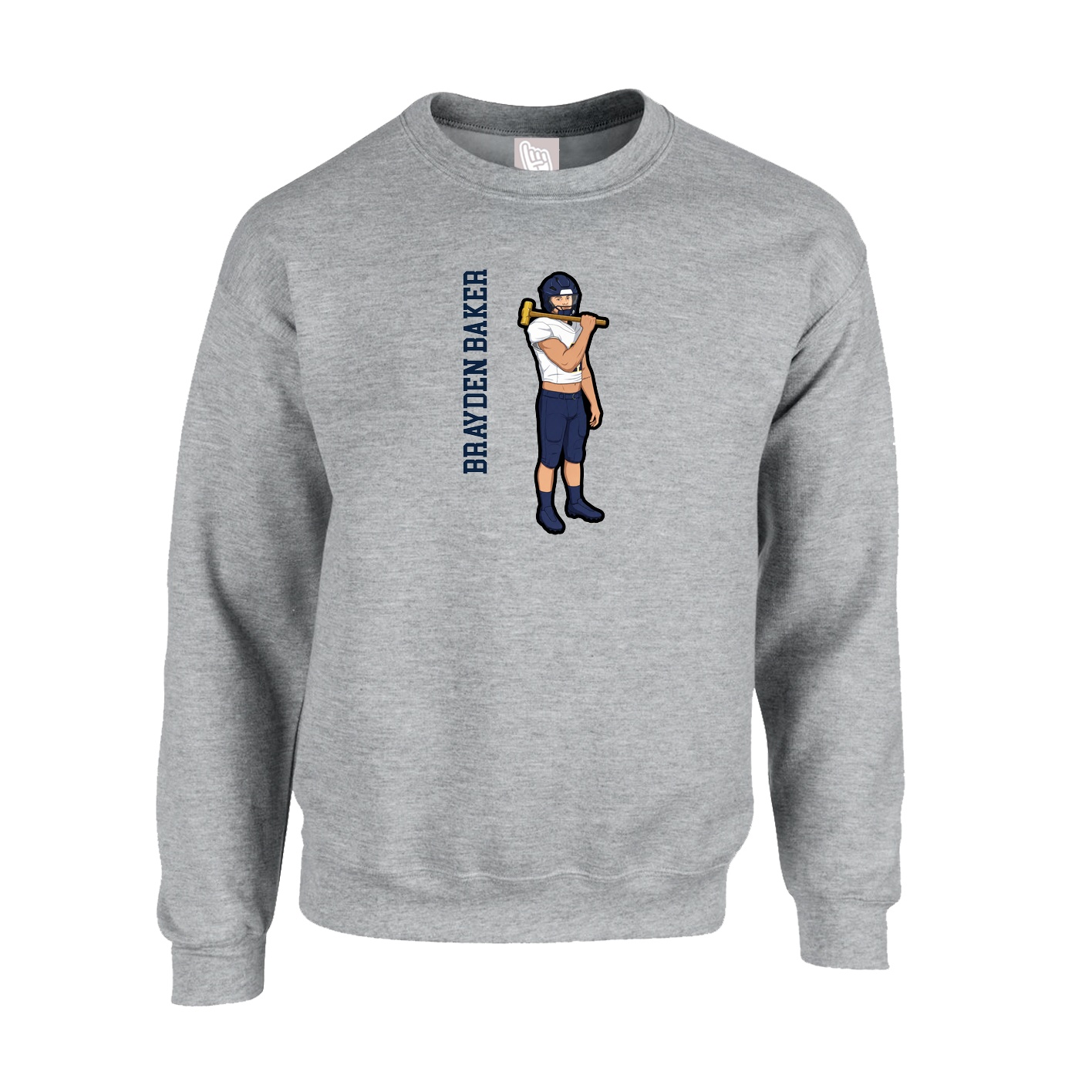 Fleece Crew — Name Vertical in Grey