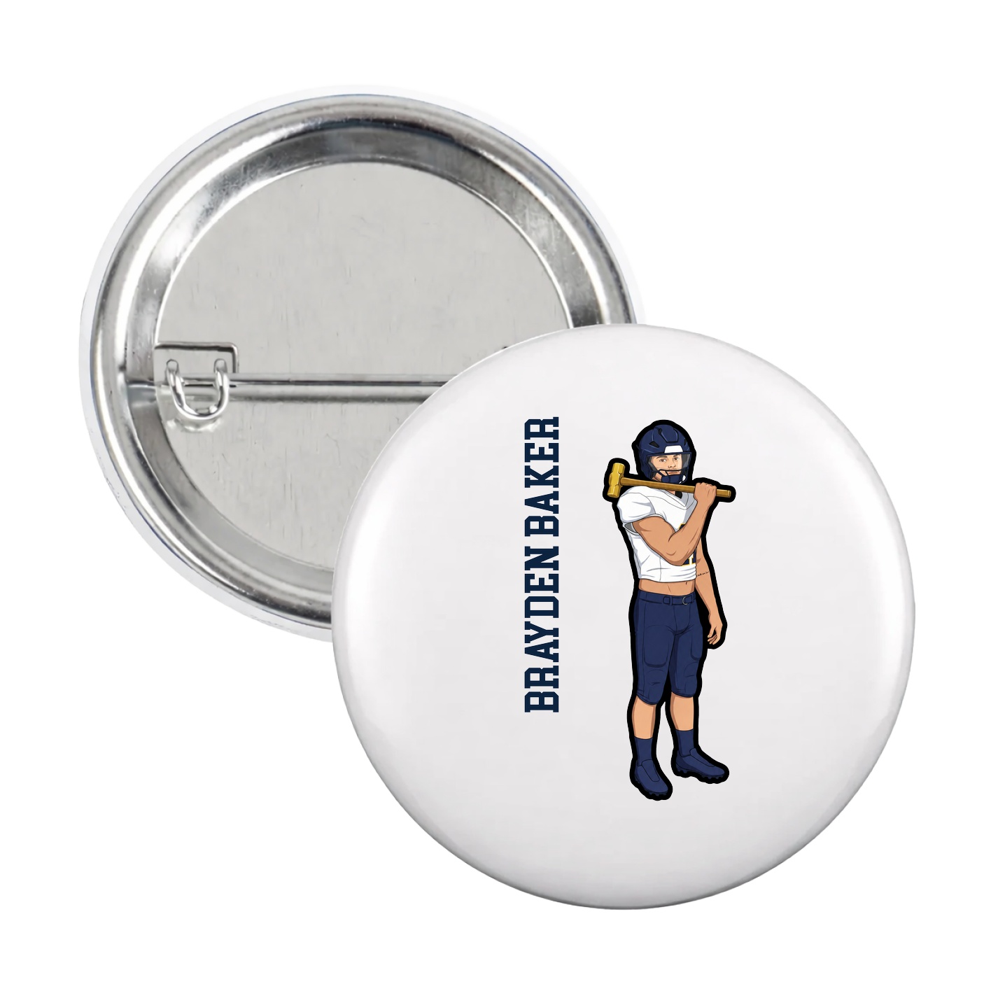 Game Day Button — Name Vertical in White