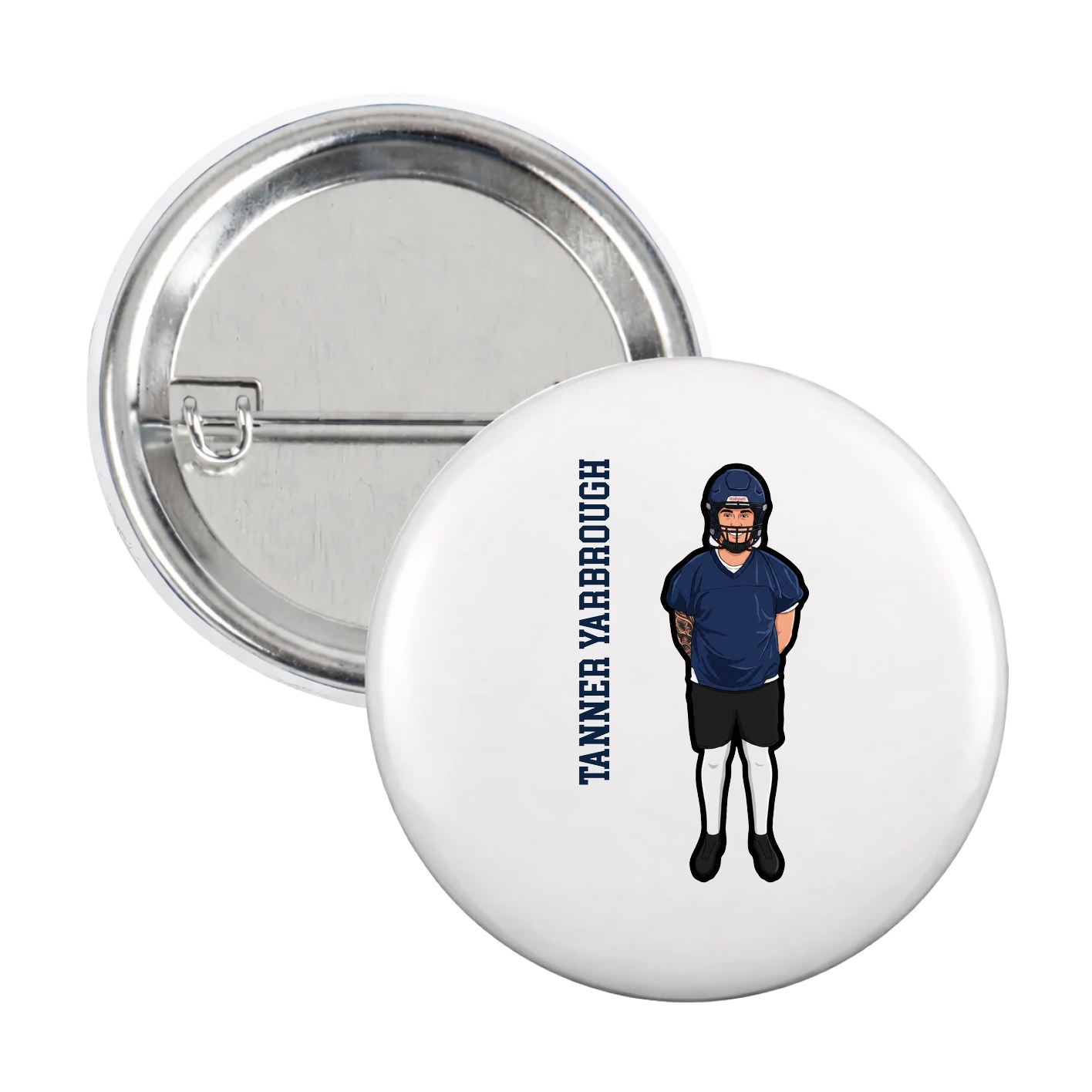 Game Day Button — Name Vertical in White