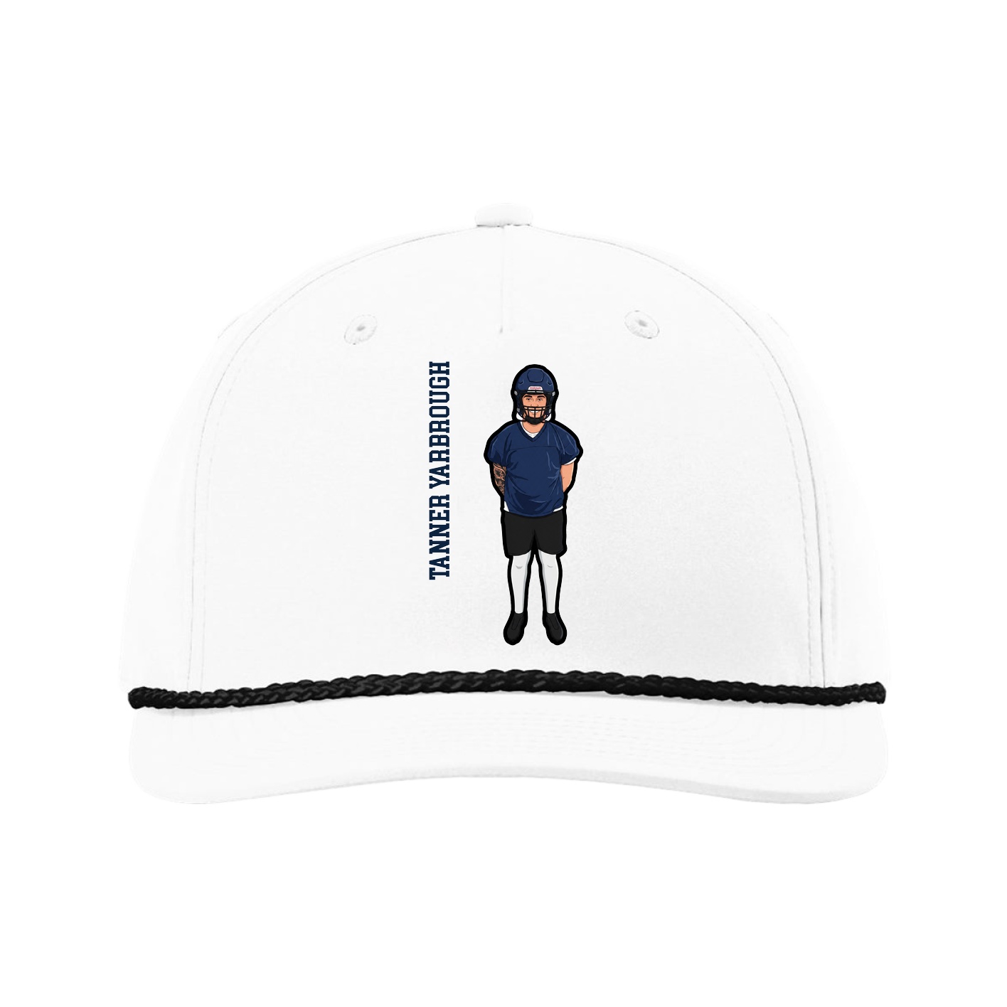 Five-Panel Classic Rope Cap — Name Vertical in White