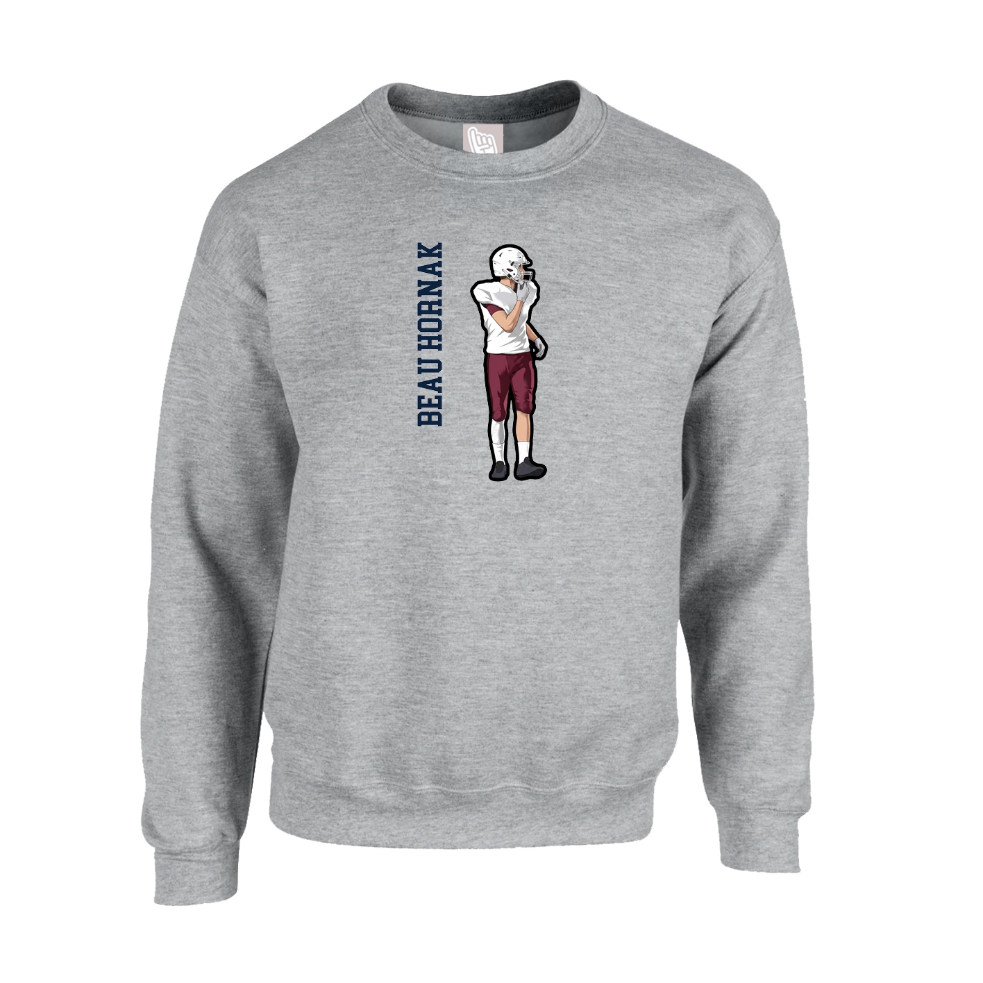 Fleece Crew — Name Vertical in Grey