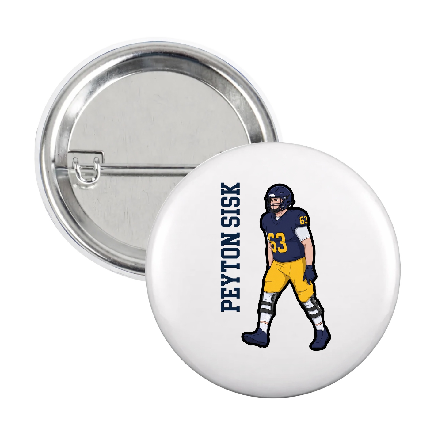 Game Day Button — Name Vertical in White