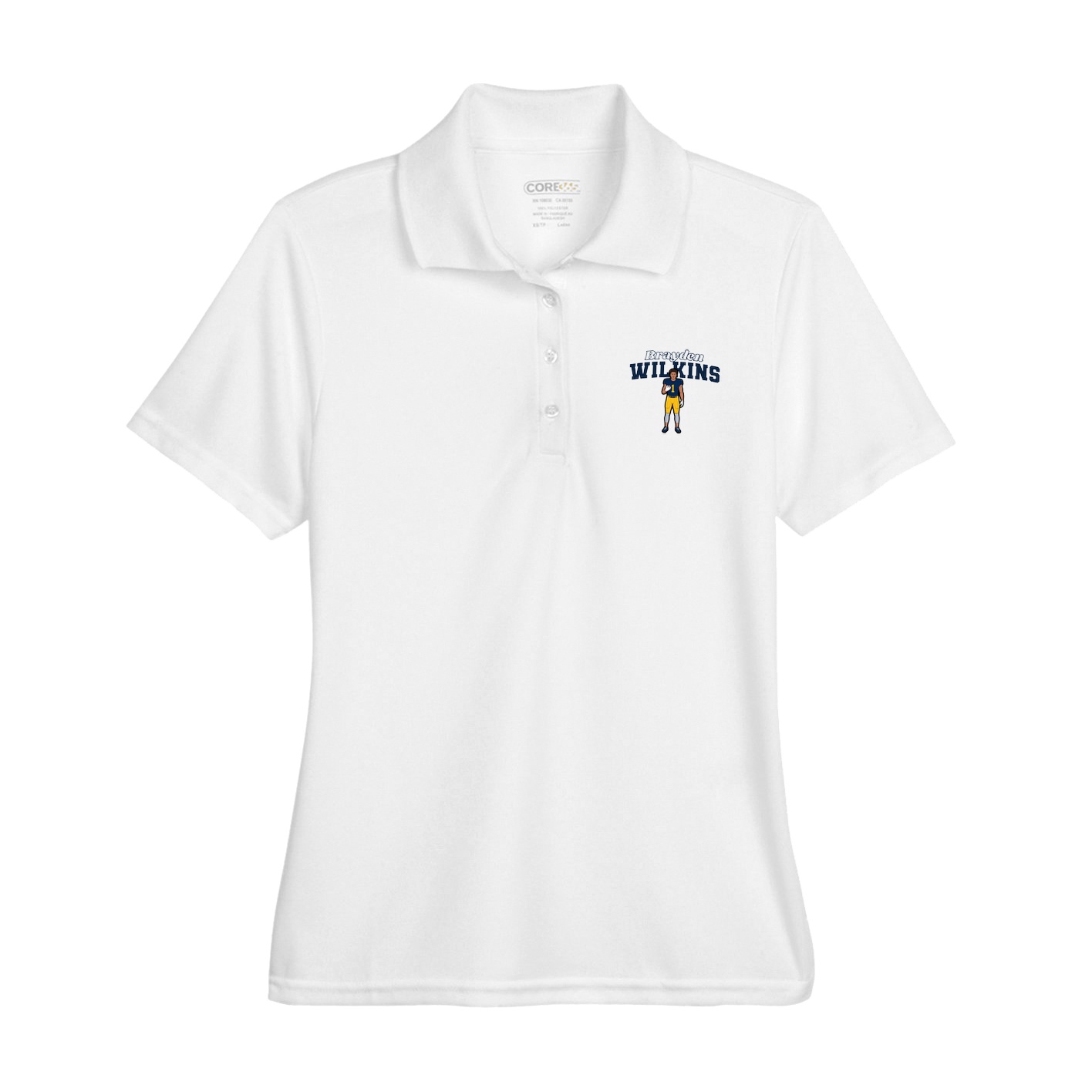 Womens Performance Polo — Name Arch in White