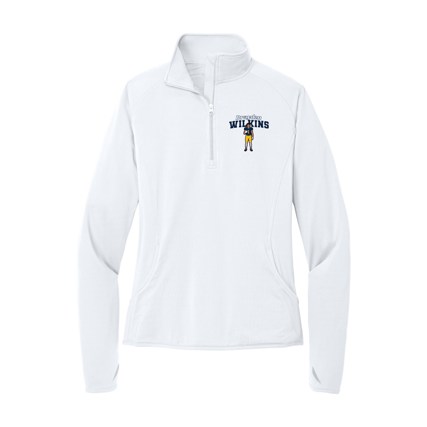 Women's Q-Zip Pullover — Name Arch in White