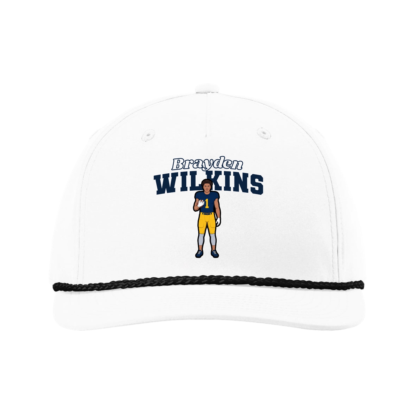 Five-Panel Classic Rope Cap — Name Arch in White