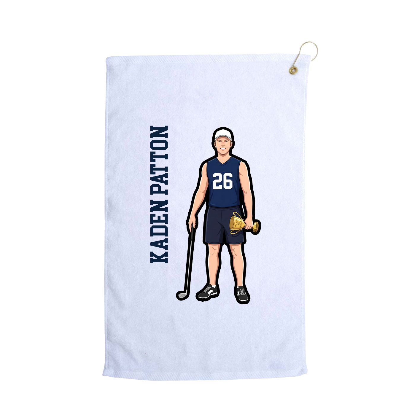 Golf Towel — Name Vertical in White