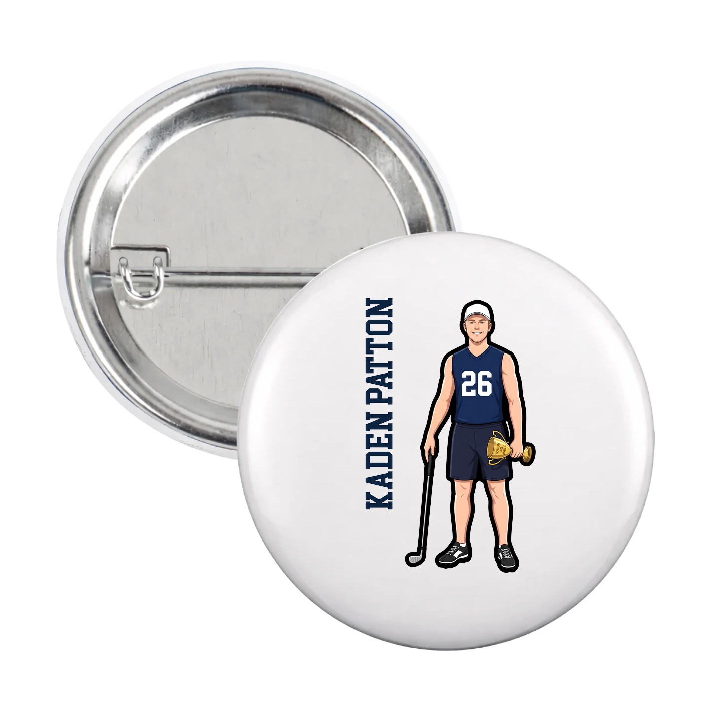Game Day Button — Name Vertical in White