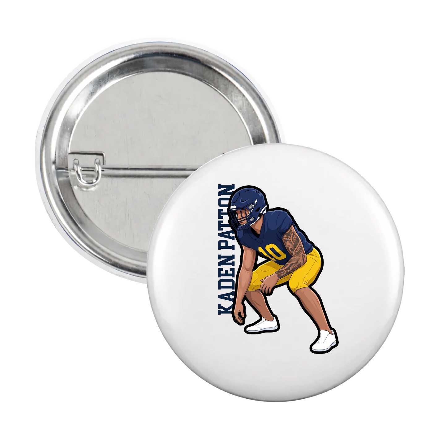 Game Day Button — Name Vertical in White
