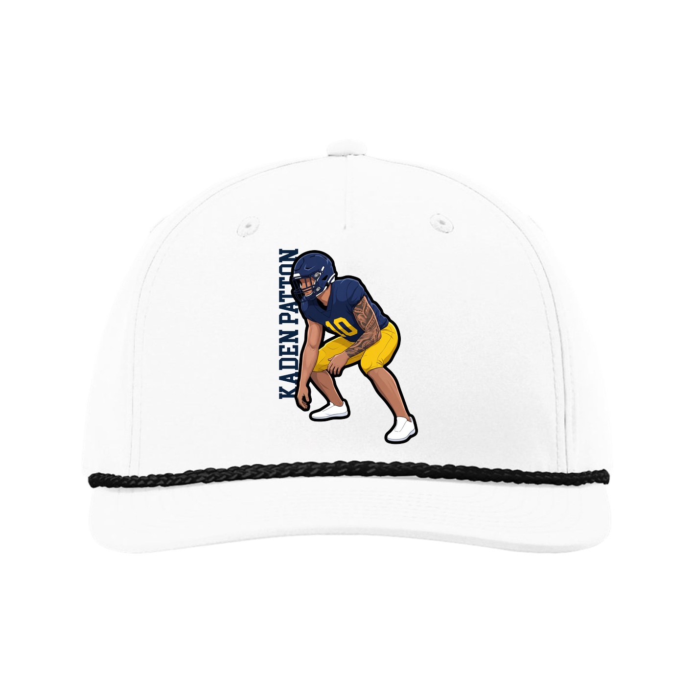 Five-Panel Classic Rope Cap — Name Vertical in White