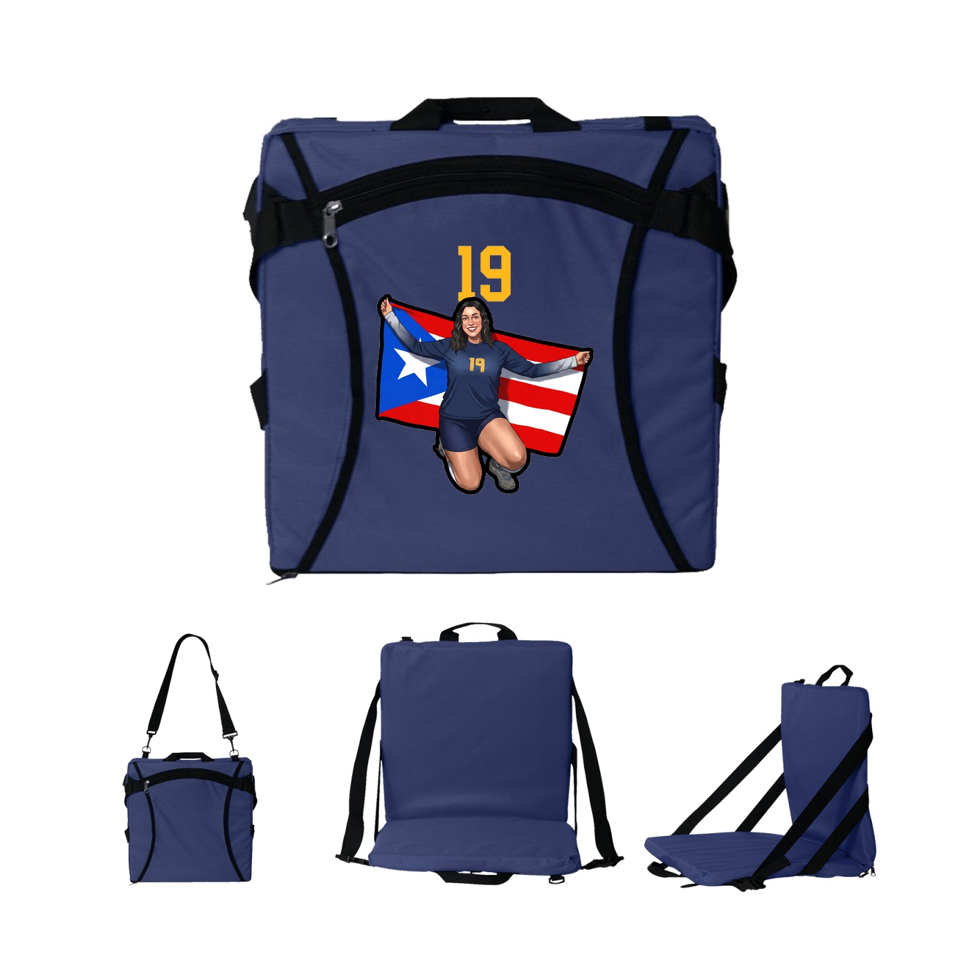 Folding Stadium Seat — Number Top in Navy