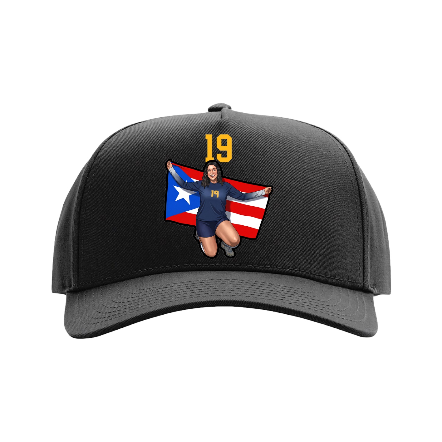 Full Fabric Five-Panel Champ Cap — Number Top in Black