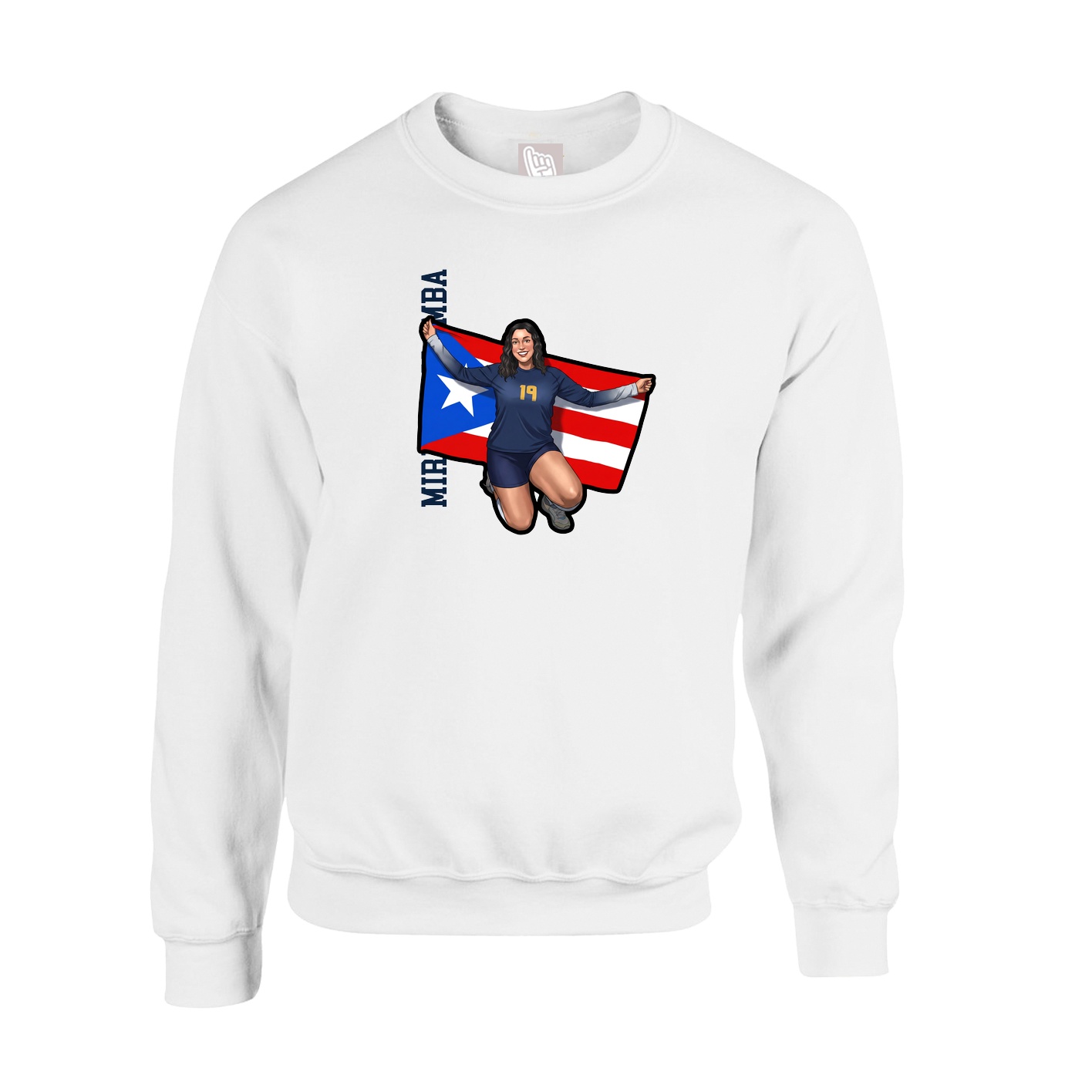 Fleece Crew — Name Vertical in White