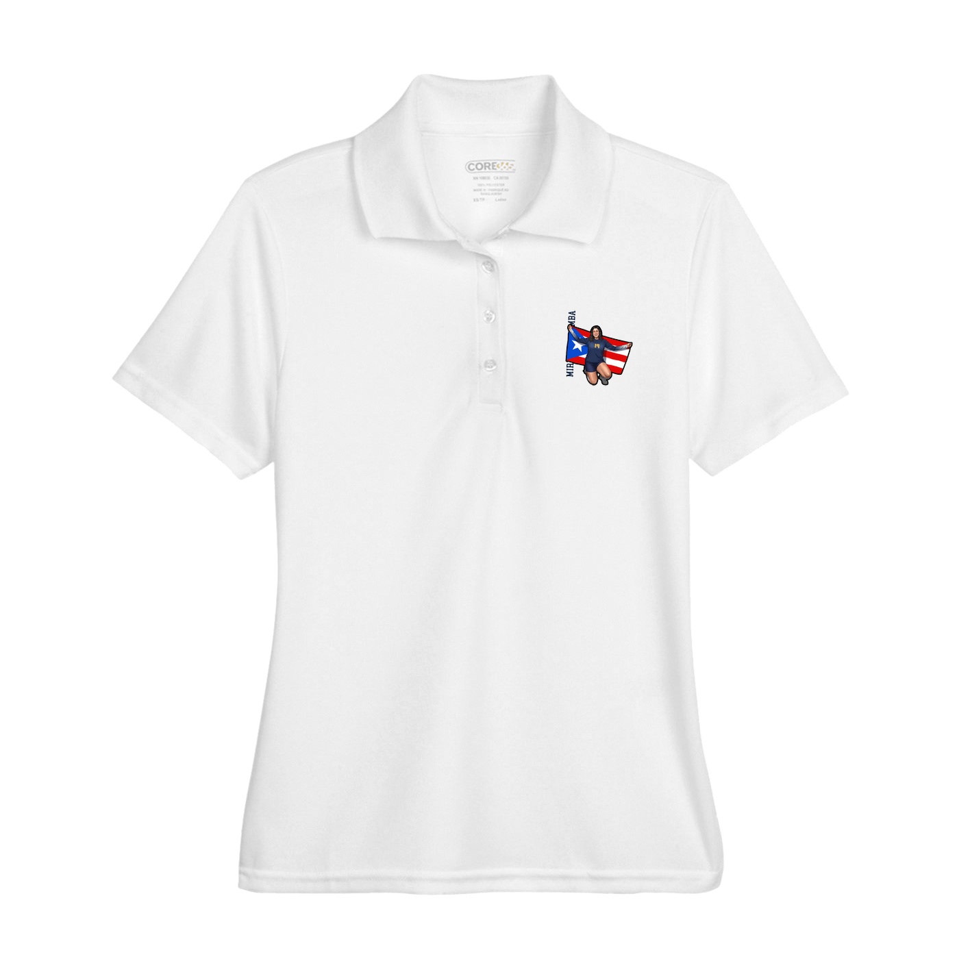 Womens Performance Polo — Name Vertical in White