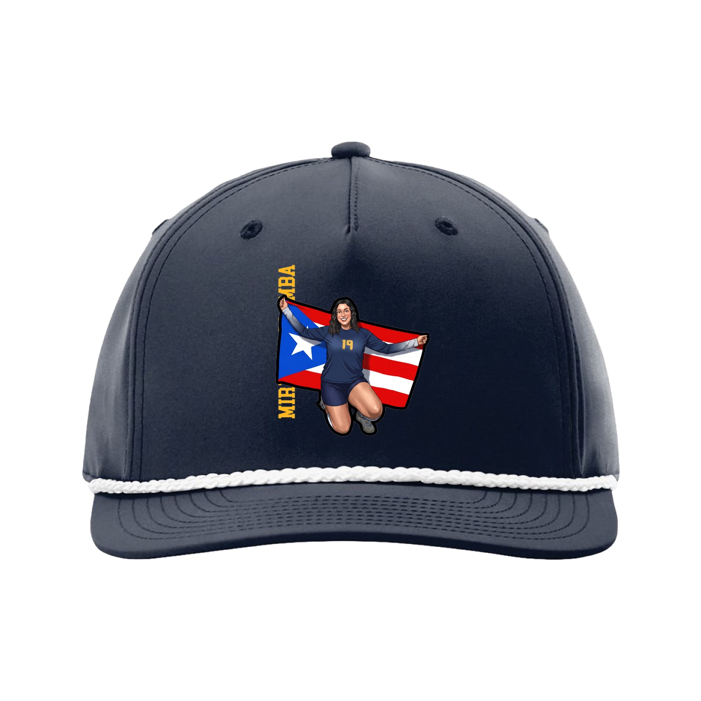 Five-Panel Classic Rope Cap — Name Vertical in Navy