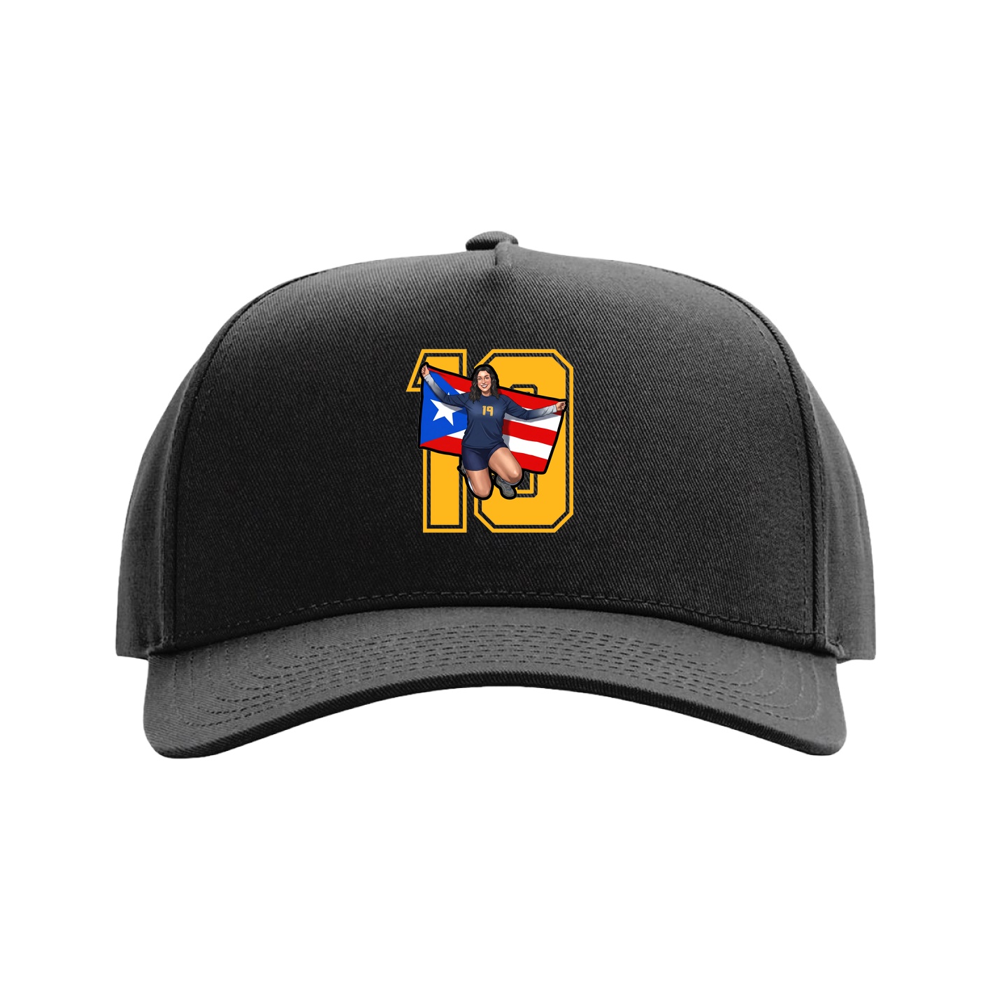 Full Fabric Five-Panel Champ Cap — Number in Black