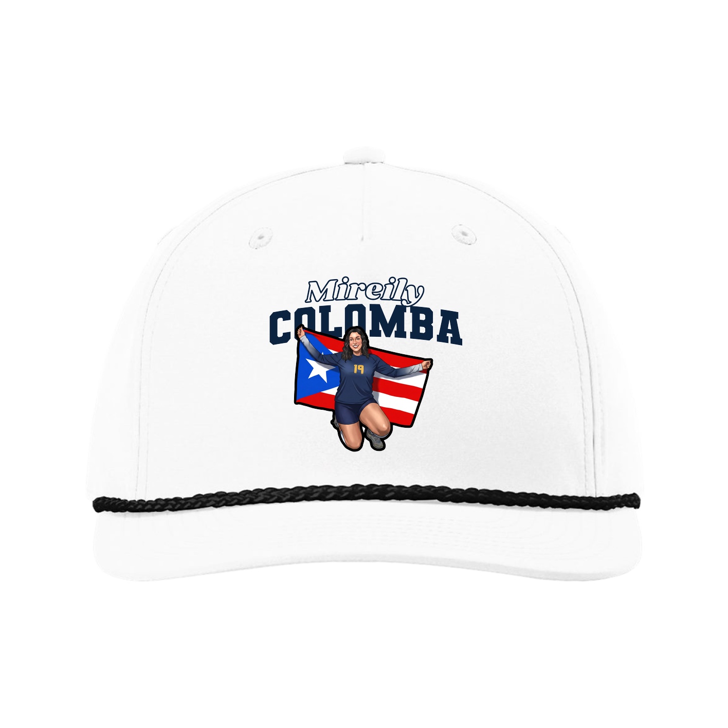 Five-Panel Classic Rope Cap — Name Arch in White