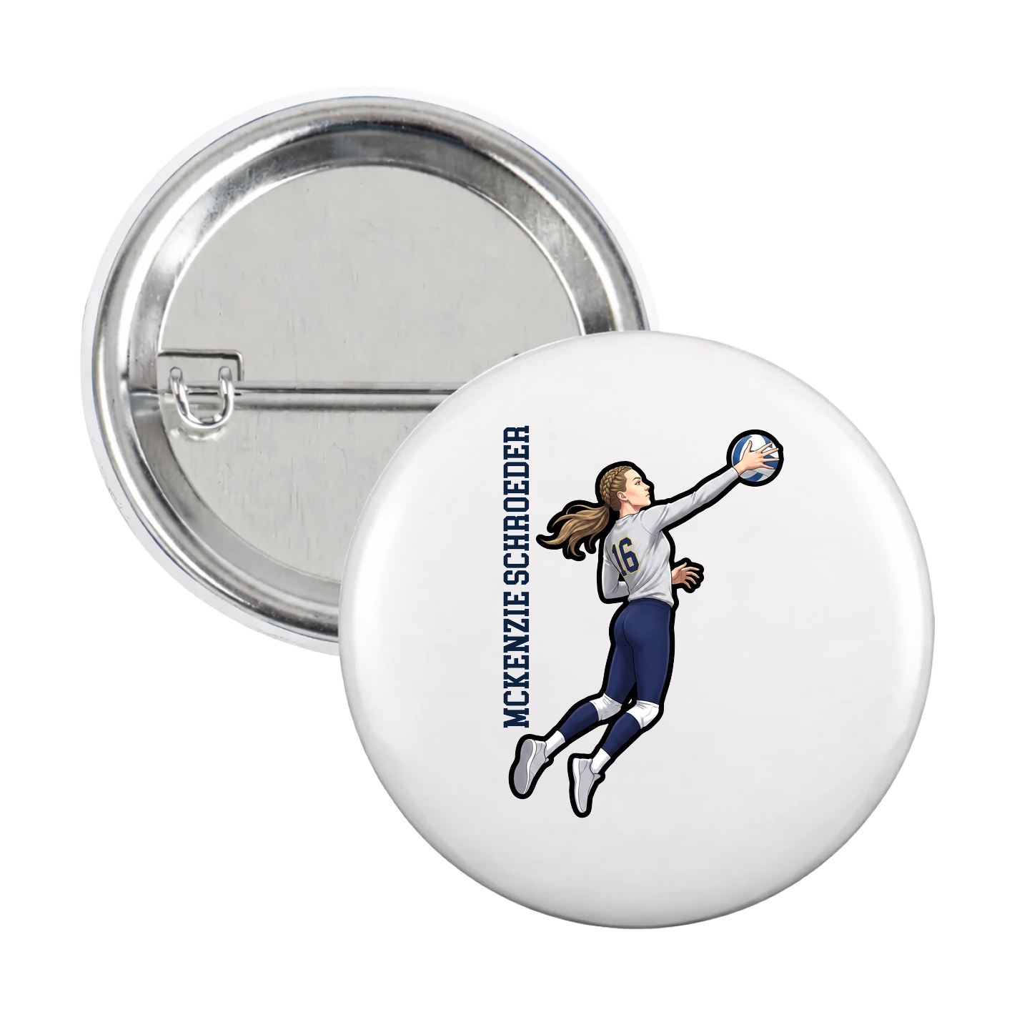 Game Day Button — Name Vertical in White