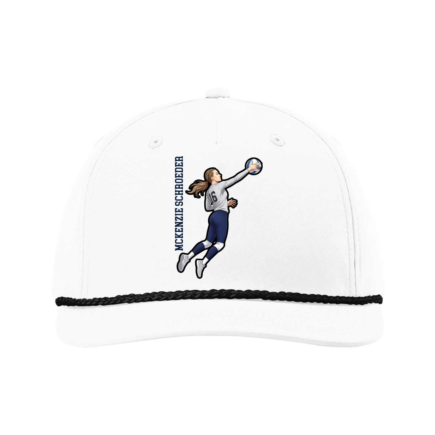 Five-Panel Classic Rope Cap — Name Vertical in White