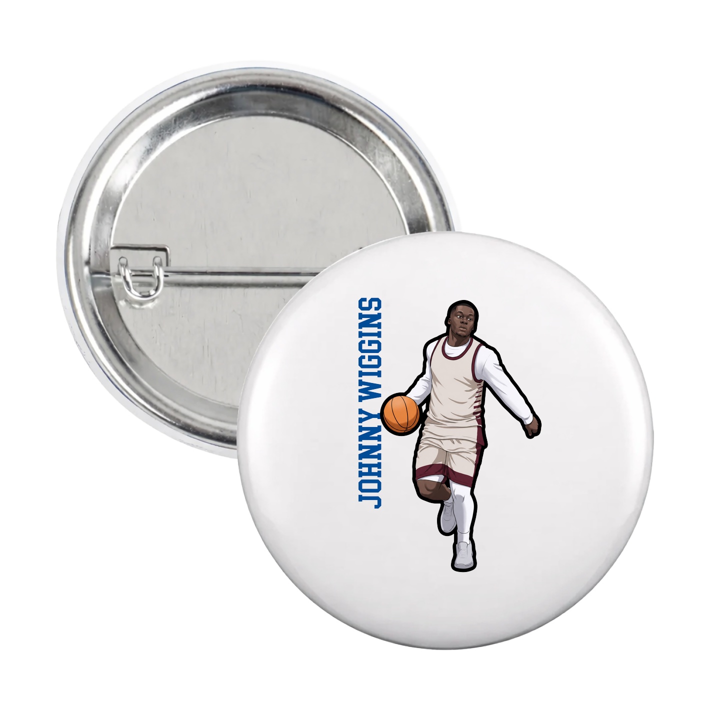 Game Day Button — Name Vertical in White