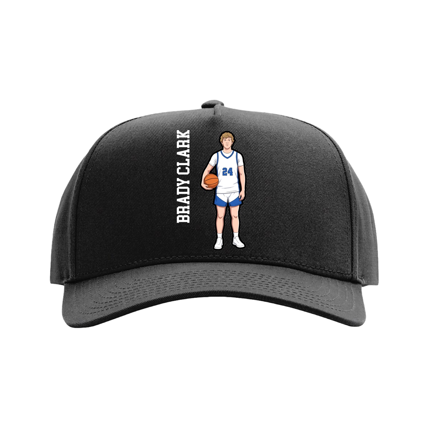 Full Fabric Five-Panel Champ Cap — Name Vertical in Black