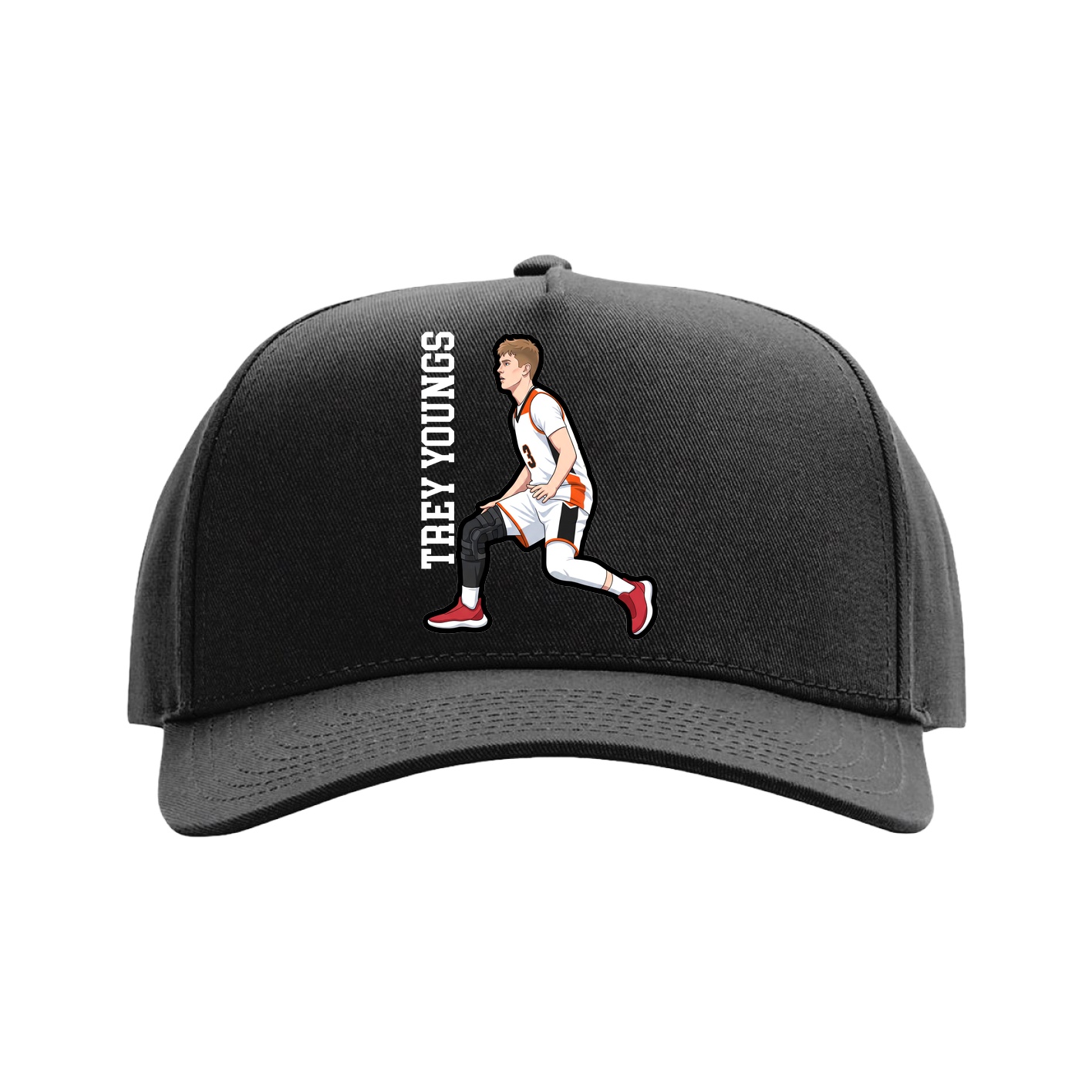 Full Fabric Five-Panel Champ Cap — Name Vertical in Black