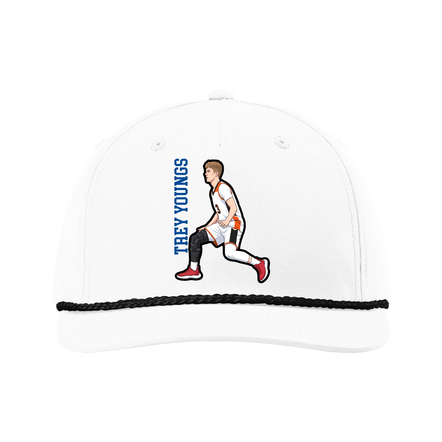 Five-Panel Classic Rope Cap — Name Vertical in White