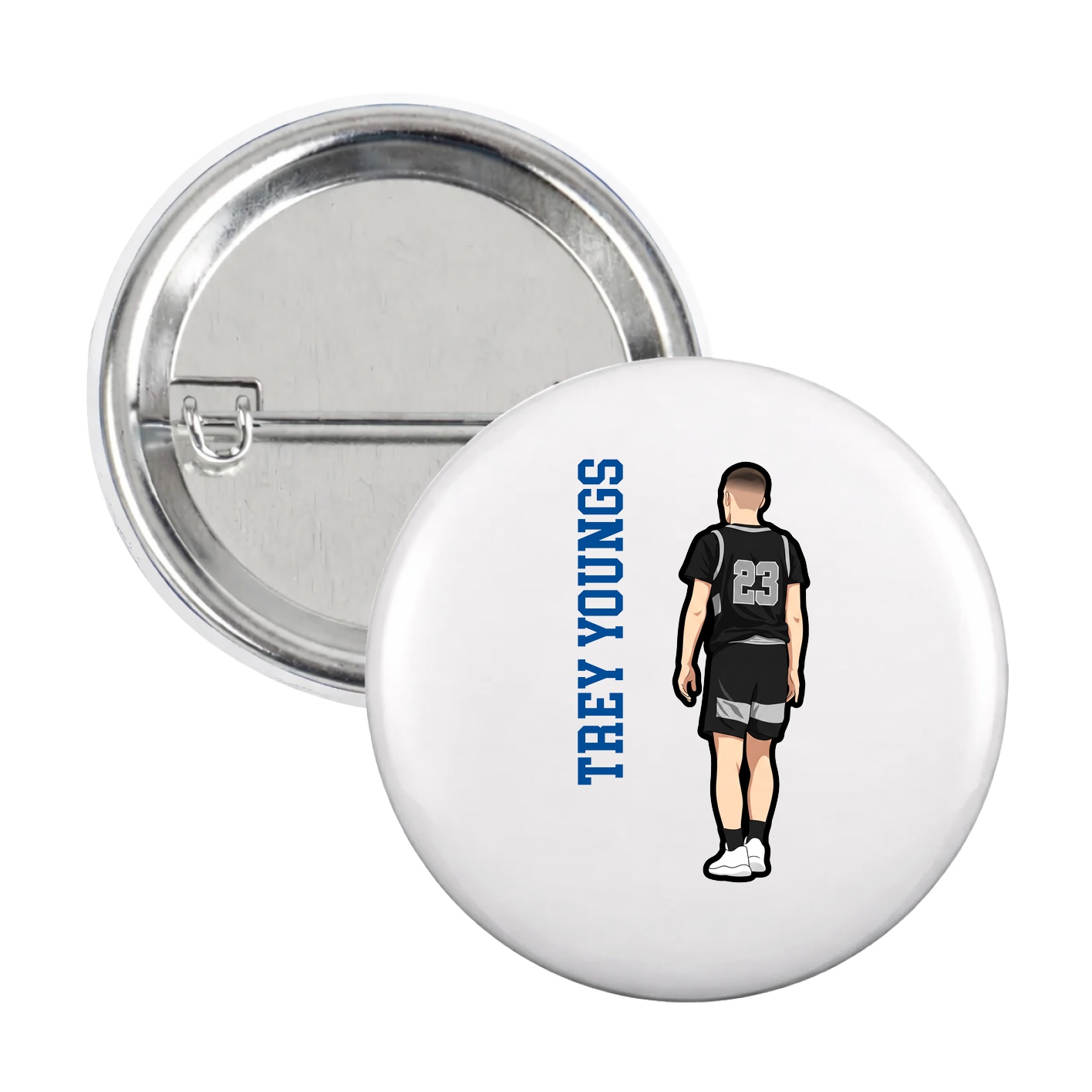 Game Day Button — Name Vertical in White