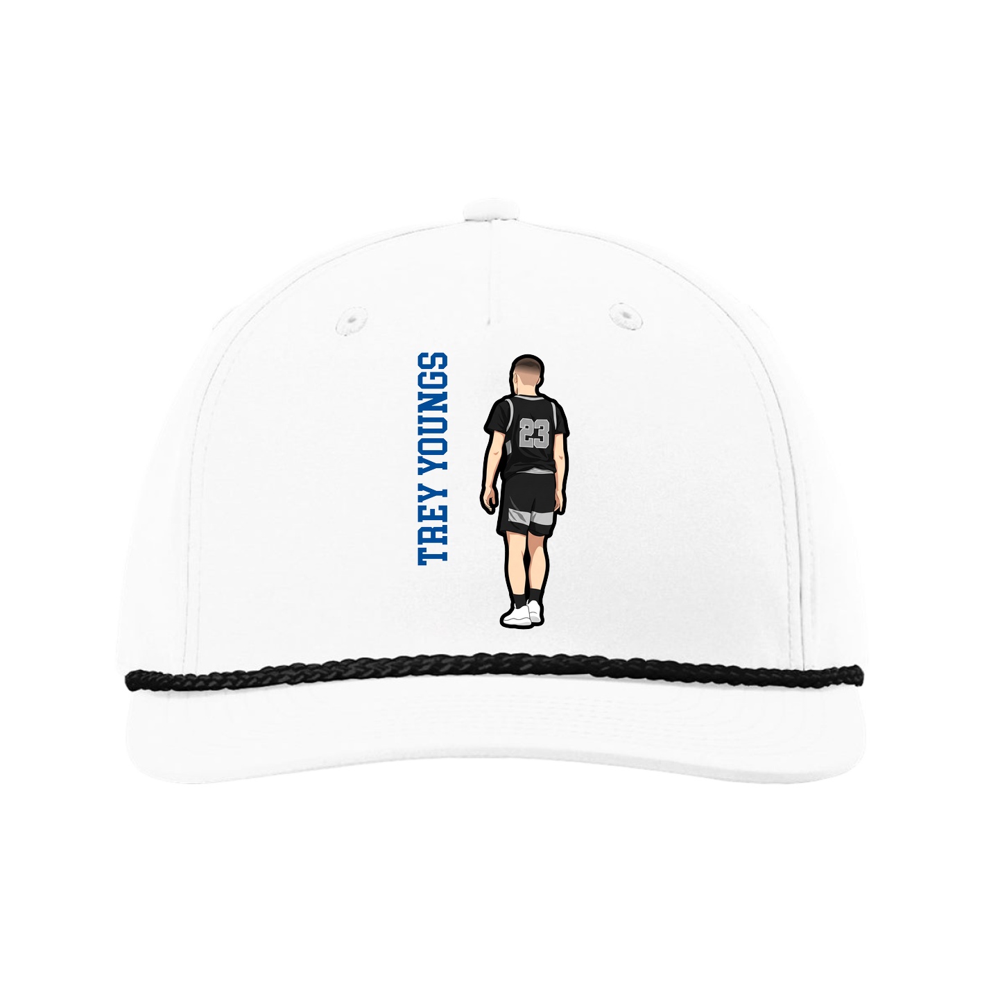 Five-Panel Classic Rope Cap — Name Vertical in White