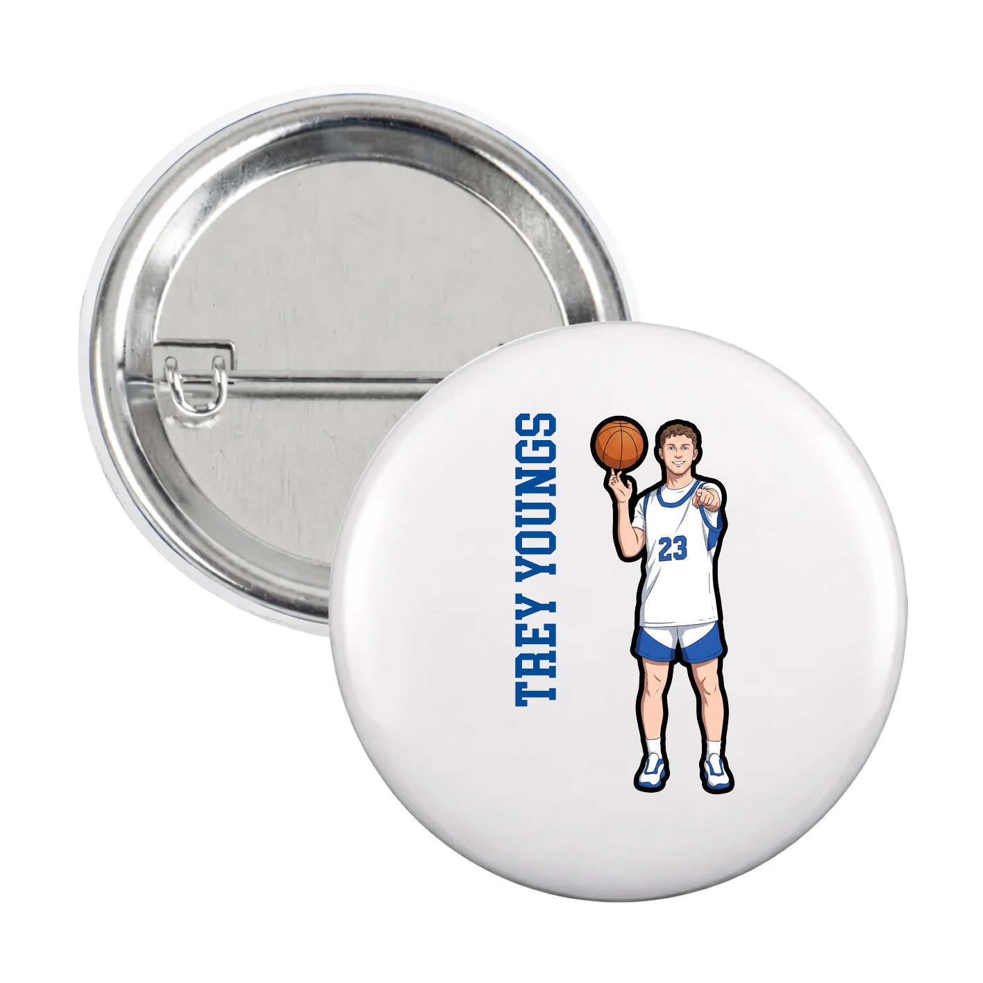 Game Day Button — Name Vertical in White