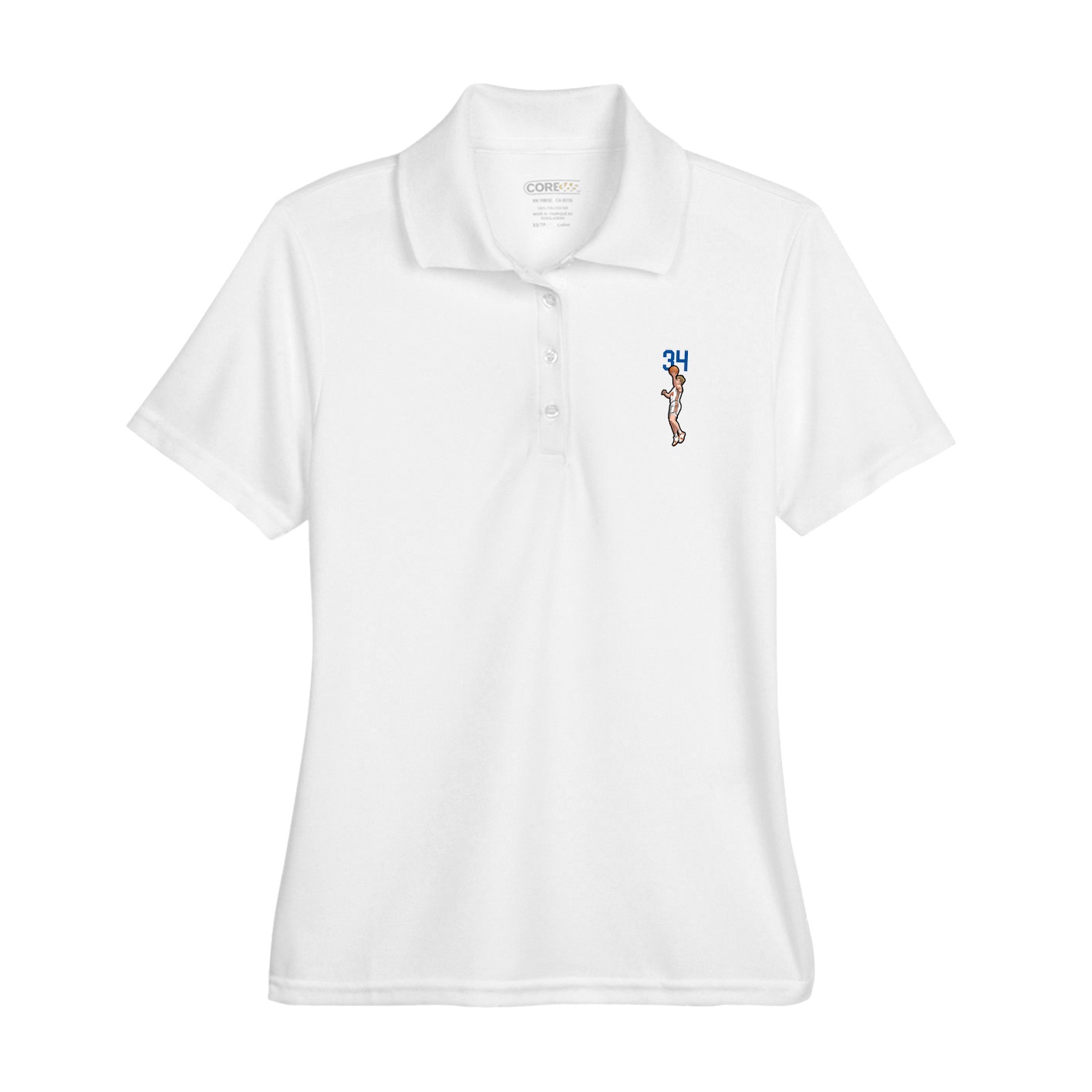 Womens Performance Polo — Number Top in White
